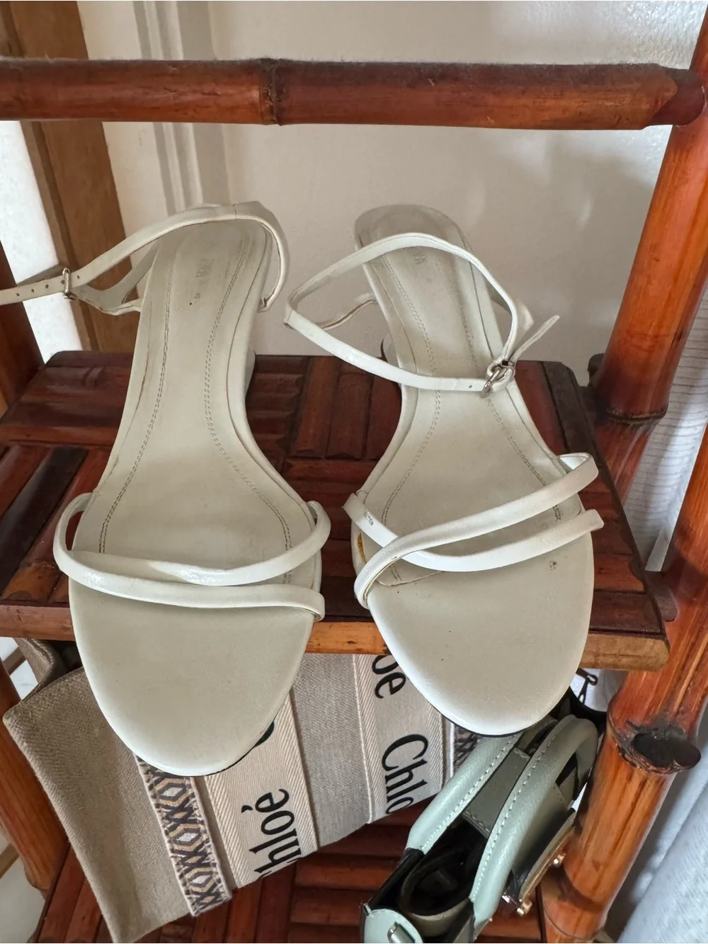 Zara White Patent Wedge Sandals